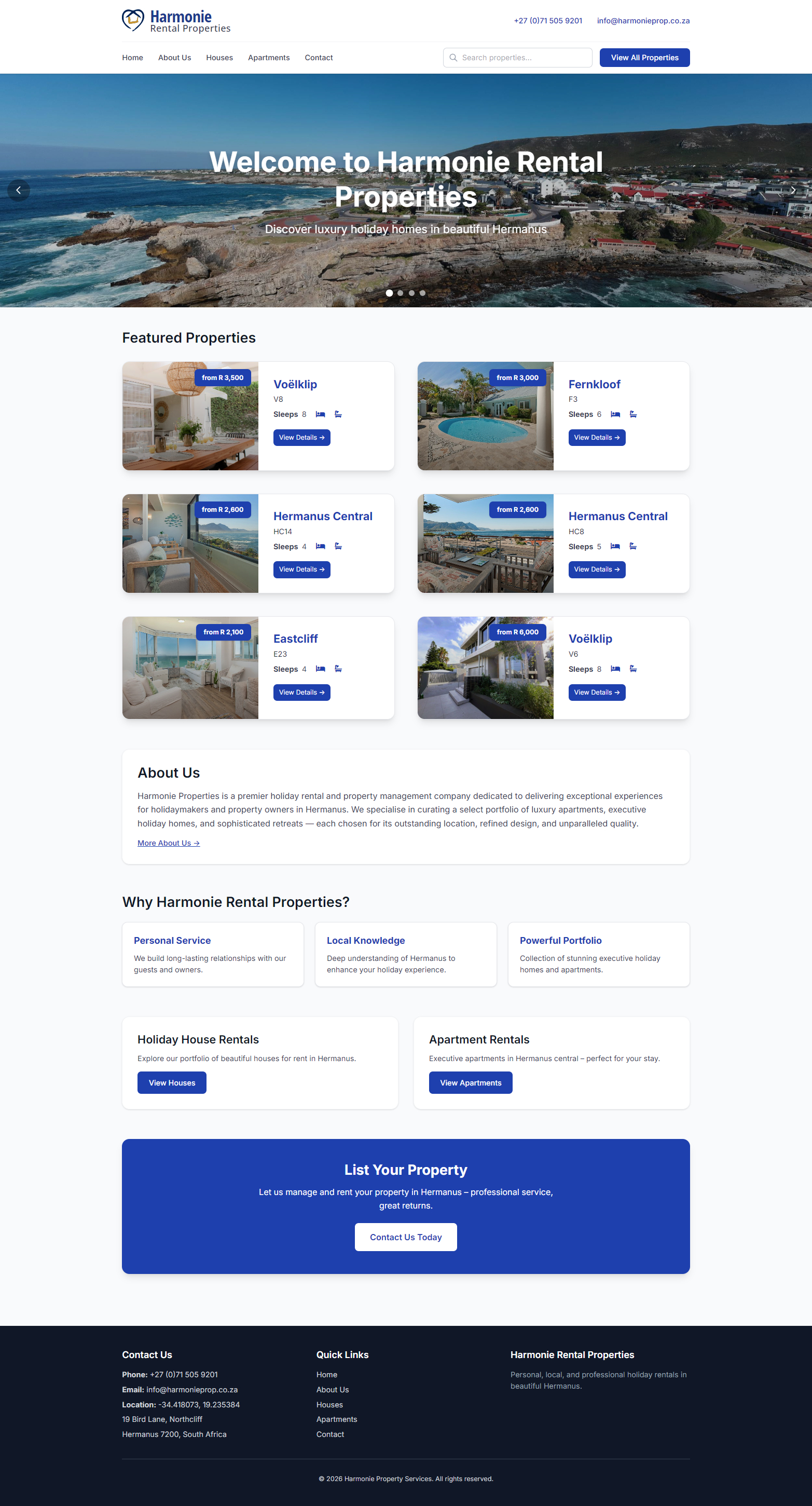 Harmonie Properties website
